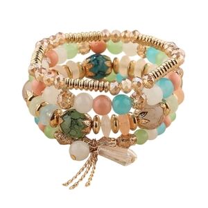 Pastel and Gold Layered Bohemian Bracelet Set